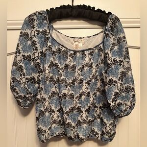 Max Studio Specialty Blue and Black Floral Women's Blouse